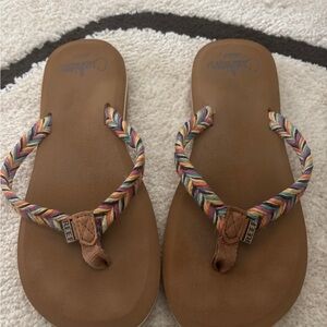 Reef Cushion Jute multicolor Braided Strap Sandals, size 7